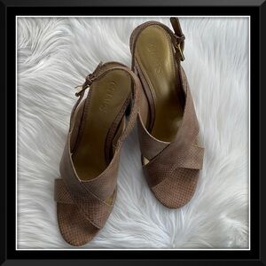 Chaps Lavinia Snake Print Slingback Heels Shoes Rubber Sole